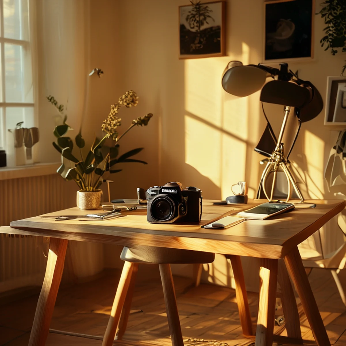 Espace de travail créatif avec un appareil photo pour le vlogging