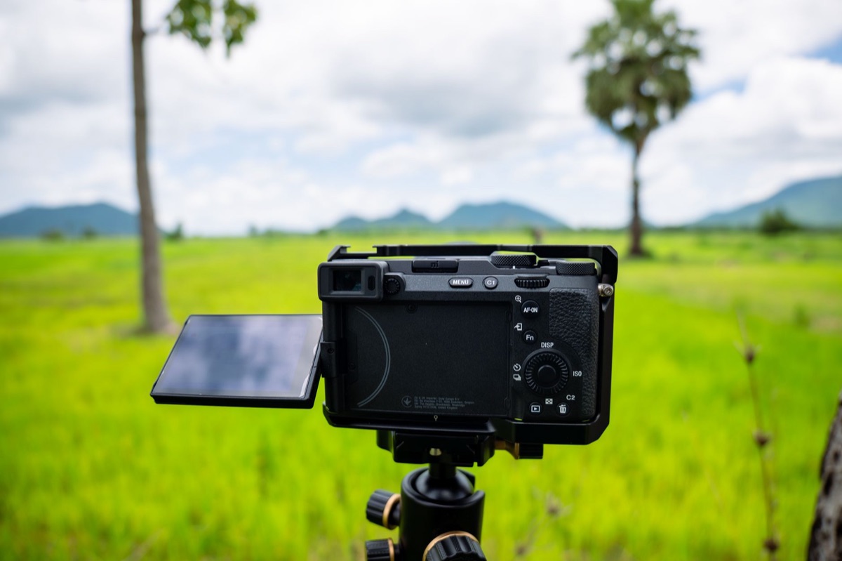 Mirrorless camera in outdoor setting
