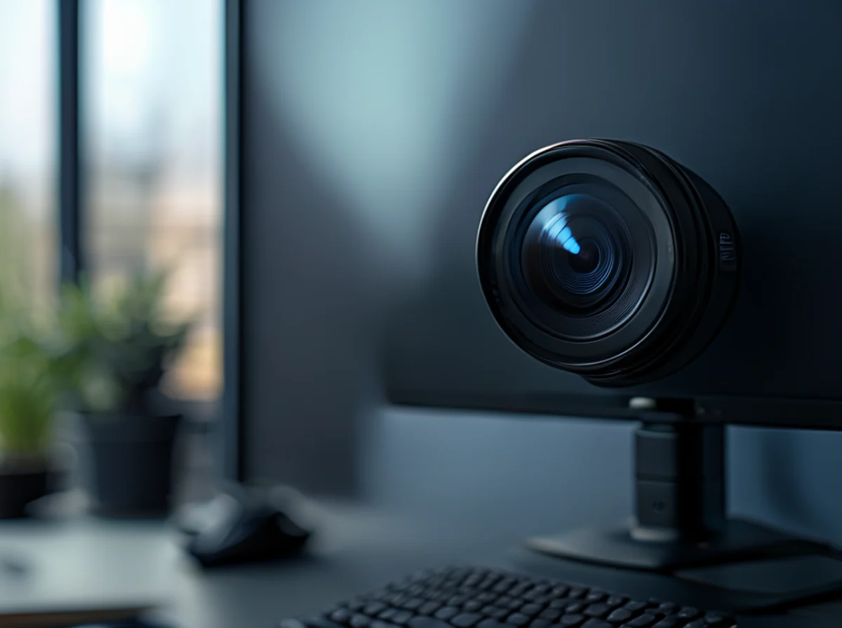 Una webcam montada encima de un monitoreo filma la cara y el cuerpo superior del usuario.
