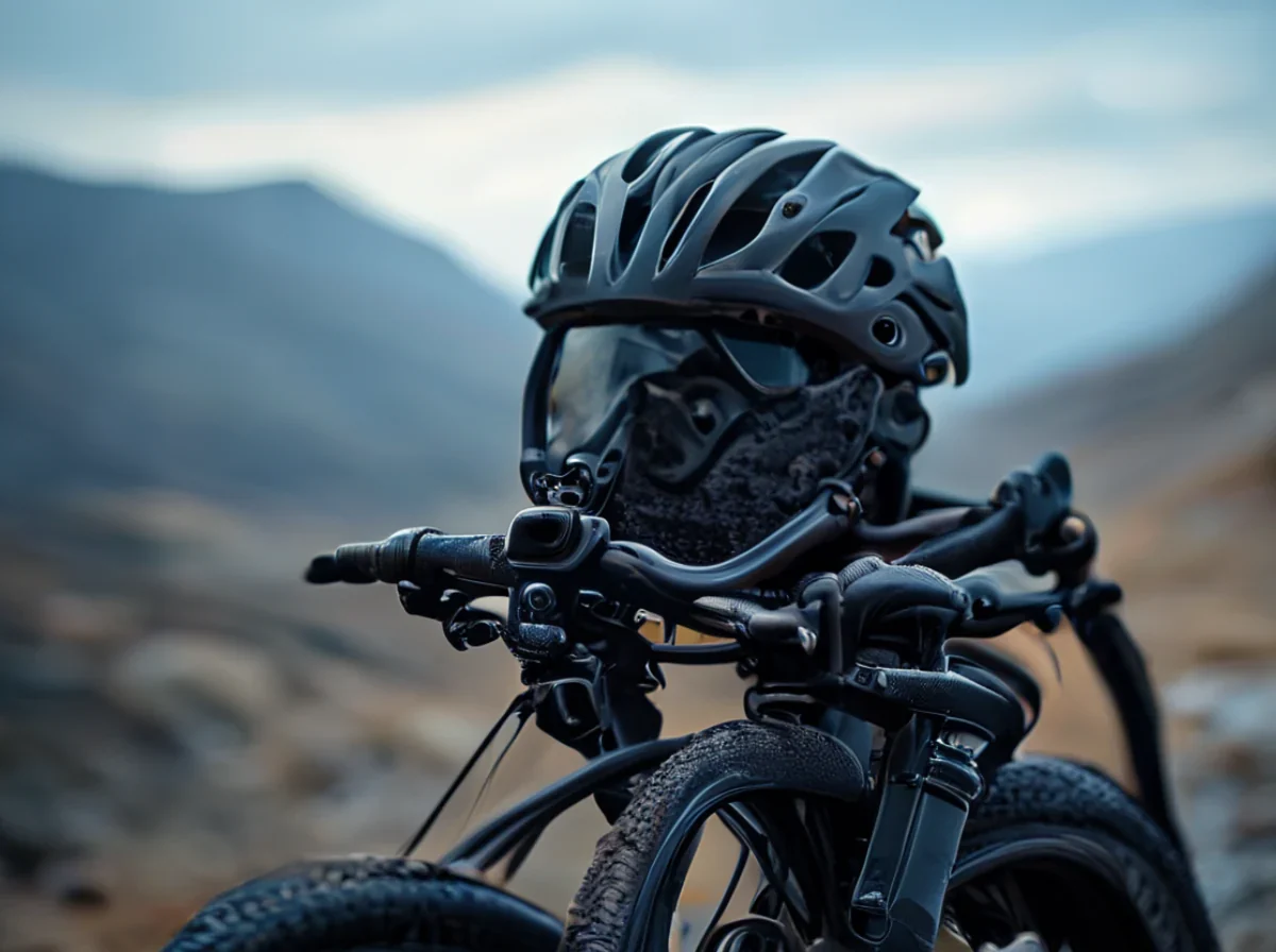 Actionkamera am oberen Teil eines professionellen Mountainbike-Helms befestigt